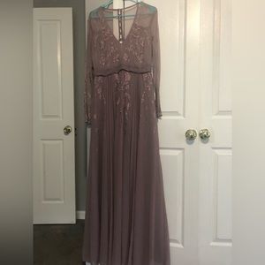 Mauve embroidered maxi dress with long sleeves